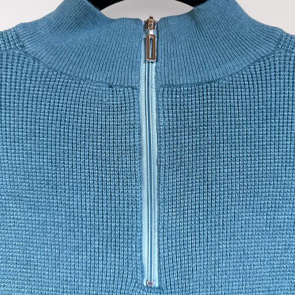 Cyrus | Petite Medium Buttery Soft Blue Teal‎ Knit Pullover Sweater 1/4 Zip Warm - Picture 4 of 9